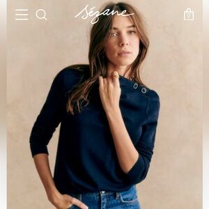 Sezane Jacob Jumper XS 100% merino wool navy sweater